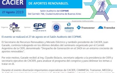 ADEERA y CACIER organizan seminario para analizar el despacho de energías renovables en Argentina